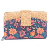 Dámska korková peňaženka - Fialová s kvetinami