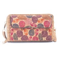 Korková peňaženka s vreckom na mobilný telefón - Ružové listy