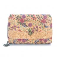 Dámska korková peňaženka - Natural s fialovými kvietkami