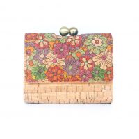 Dámska korková peňaženka s kovovým uzatváraním - Farebné kvety