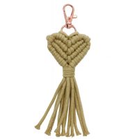 Macramé prívesok srdce na kľúče - Kaki