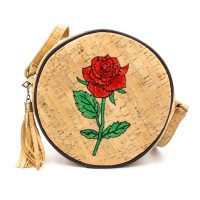 Korková okrúhla kabelka cez rameno - Ruže