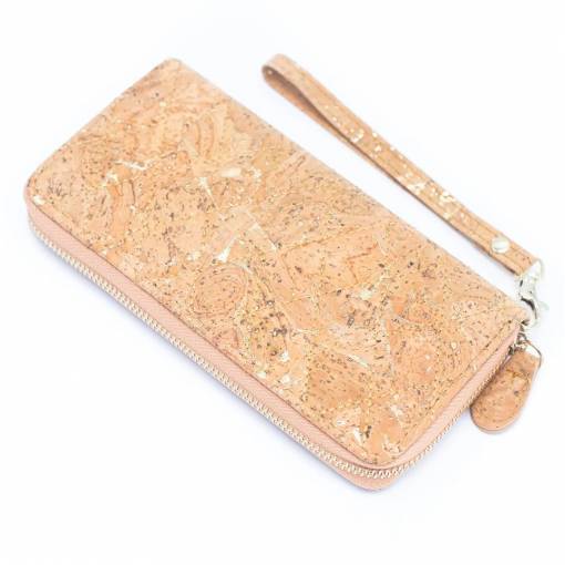 Foto - Veľká dámska korková peňaženka - Prešívaná so zlatými prvkami