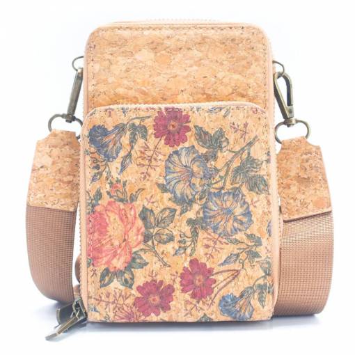 Foto - Korková kabelka so širokým popruhom na mobilný telefón - Kvety