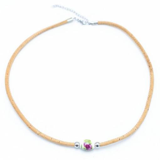 Foto - Korkový náhrdelník s korálikom - Ružový kvet
