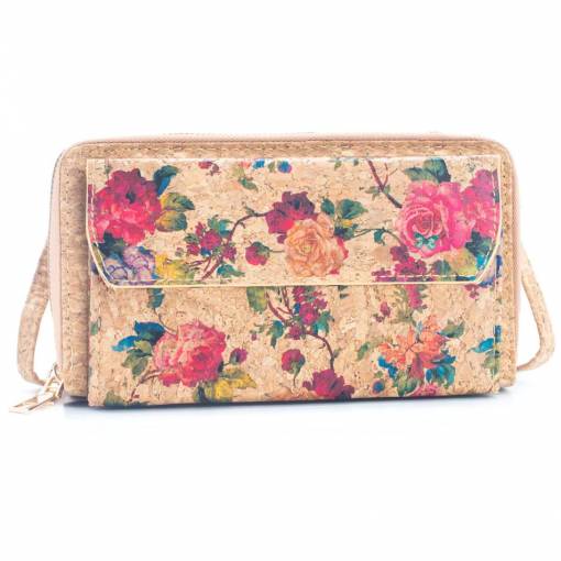 Foto - Korková peňaženka s vreckom na mobilný telefón - Ruže