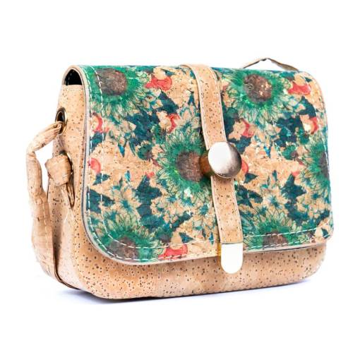Foto - Malá korková kabelka cez rameno - Zelené kvety