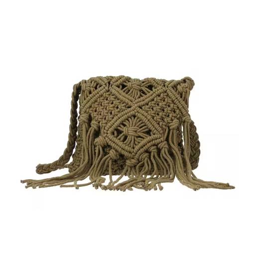 Foto - Macramé kabelka cez rameno so strapcami - Zelená