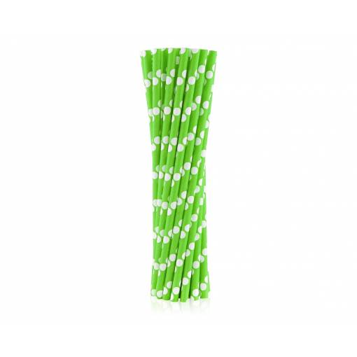 Foto - Papierové slamky - Zelená s bodkami, 24 kusů